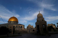 The Dome of the Rock is seen during sunset on the compound known to Muslims as al-Haram al-Sharif and to Jews as Temple Mount in Jerusalem's Old City, May 17, 2017. REUTERS/Ammar Awad