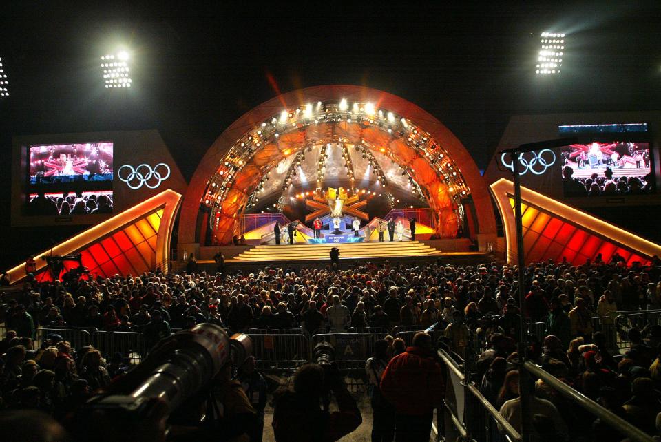 The Olympic Medals Plaza in Salt Lake City is pictured on Feb. 17, 2002.