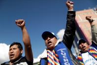 Supporters of the Movement to Socialism party (MAS) attend a rally a day after nationwide election in El Alto