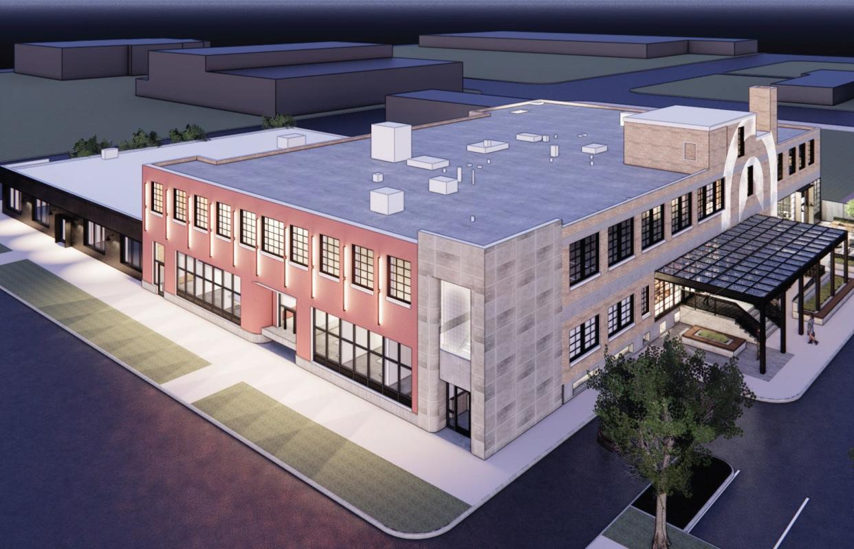 A photo rendering of the exterior of a planned entrepreneurship hub at 510 S. Main St., in the place of the former Salvation Army building in downtown South Bend.