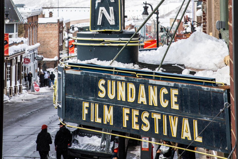 General atmosphere of the Egyptian Theatre marquee at the 2023 Sundance Film Festival on Jan. 19, 2023 in Park City, Utah. / Credit: Getty Images