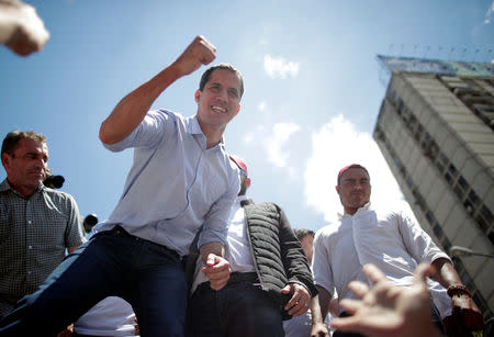 Venezuelan opposition leader Juan Guaido, who many nations have recognized as the country's rightful interim ruler, attends a rally against Venezuelan President Nicolas Maduro's government in Caracas, Venezuela, April 6, 2019. REUTERS/Ueslei Marcelino