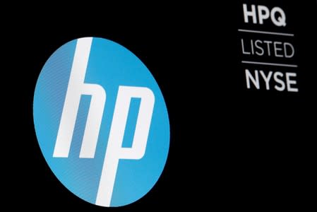 FILE PHOTO: The logo for The Hewlett-Packard Company is displayed on a screen on the floor of the NYSE in New York