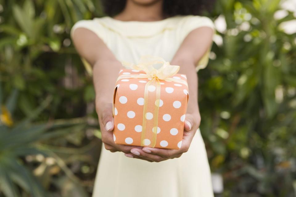 woman holding present