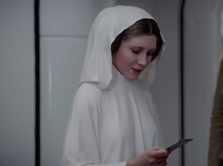 Fisher… didn’t realise her Princess Leia in Rogue One was CGI – Credit: Lucasfilm