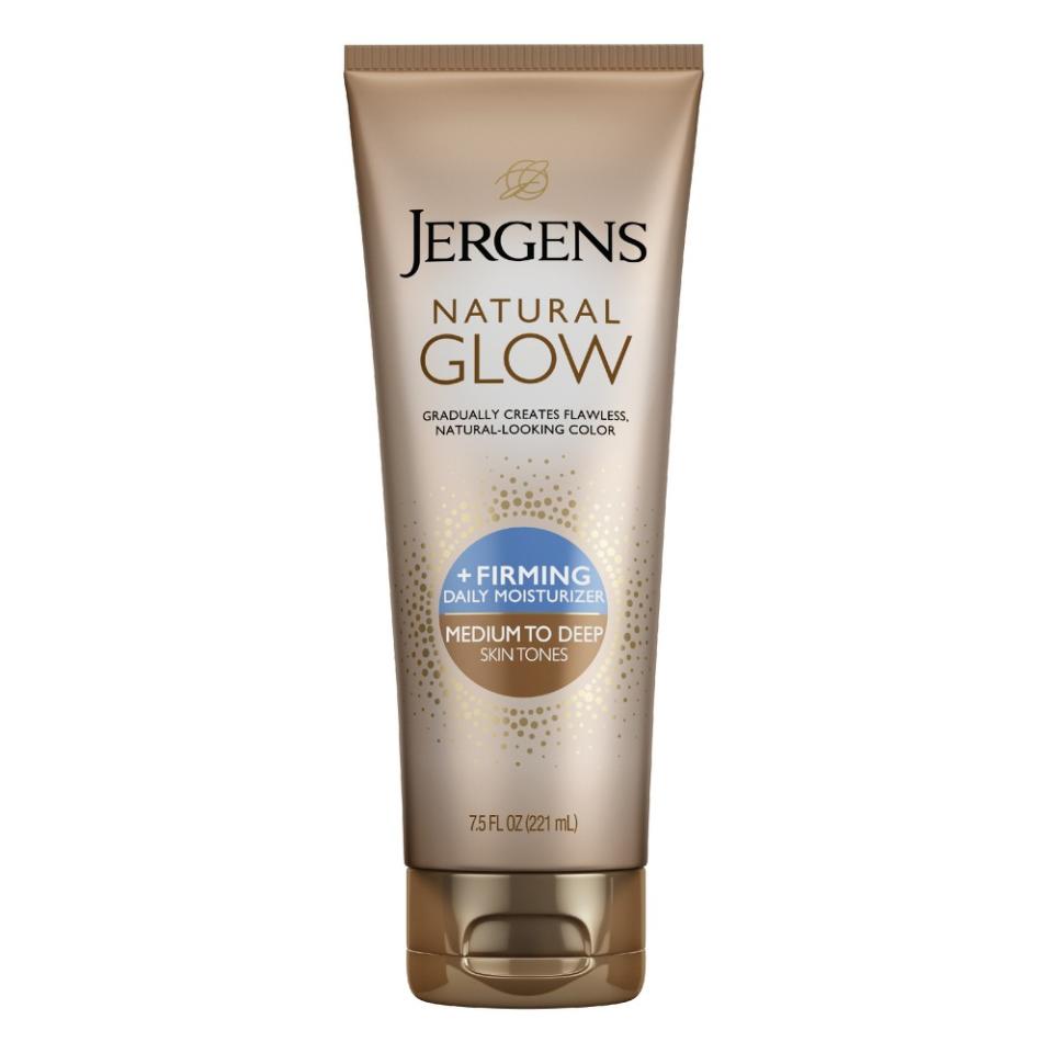 <p><a href="https://www.amazon.com/Jergens-Natural-FIRMING-Moisturizer-Medium/dp/B07DP5JQH2/?tag=syn-yahoo-20&ascsubtag=%5Bartid%7C10056.g.60550773%5Bsrc%7Cyahoo-us" rel="nofollow noopener" target="_blank" data-ylk="slk:Shop Now;elm:context_link;itc:0;sec:content-canvas" class="link ">Shop Now</a></p><p>Natural Glow + Firming Daily Moisturizer</p><p>$10.47</p><span class="copyright">Amazon</span>