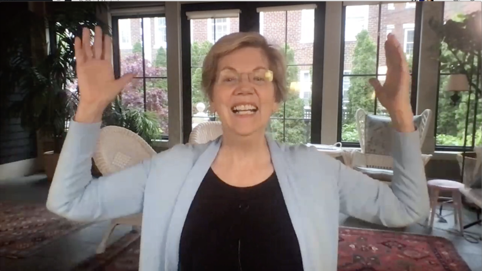 Elizabeth Warren reacts in real time to the news that the Biden administration is backing a move to suspend patent protections for COVID-19 vacccines.