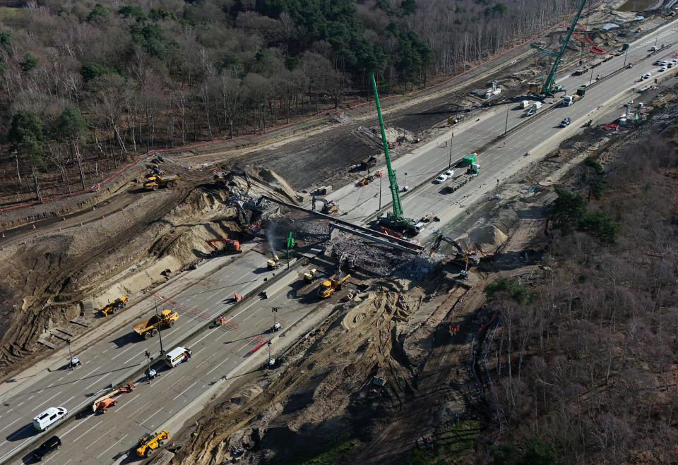 The first M25 closure in March saw a bridge demolished and a new gantry installed. (PA)