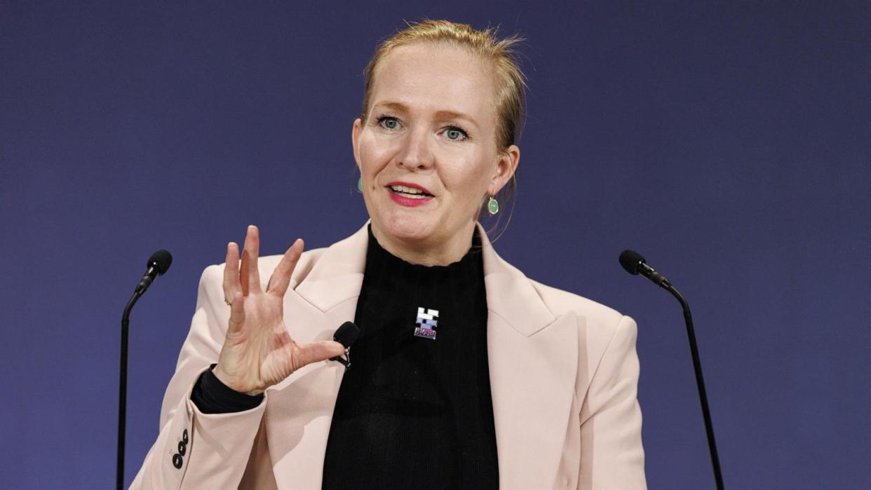 PHOTO: Marietje Schaake, international policy director at Stanford University's Cyber Policy Center, speaks during the AI Safety Summit 2023 at Bletchley Park, Nov. 1, 2023, in Bletchley, U.K. (Tolga Akmen/EPA/Bloomberg via Getty Images, FILE)