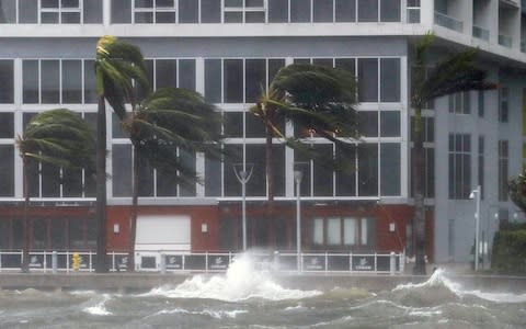 The rough waters where the Miami River meets Biscayne Bay shows the full effects of Hurricane Irma strike in Miami, Florida - Credit:  ERIK S. LESSER