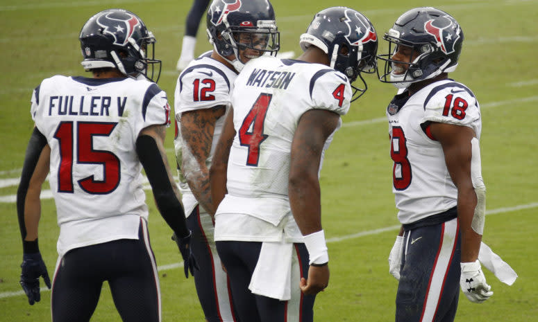 Houston Texans quarterback Deshaun Watson on the field.