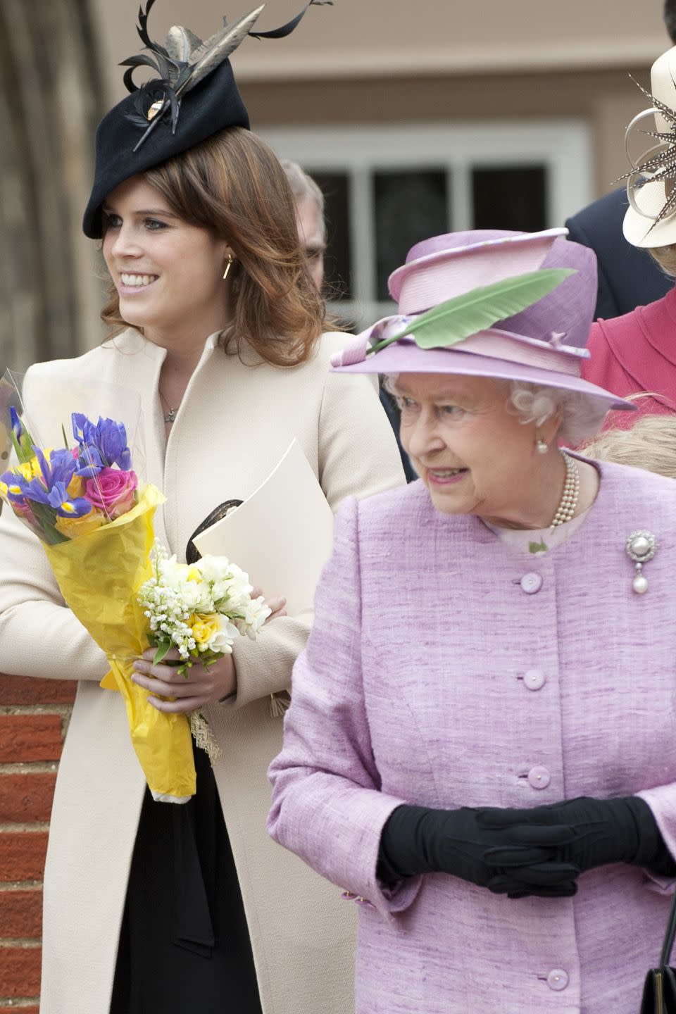 <p>Princess Eugenie and the Queen leave Saint George's Chapel on Easter Sunday. </p>