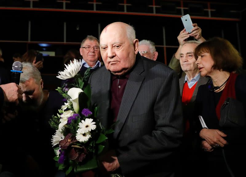 Former Soviet President Gorbachev attends the premiere of the documentary film "Meeting Gorbachev" in Moscow