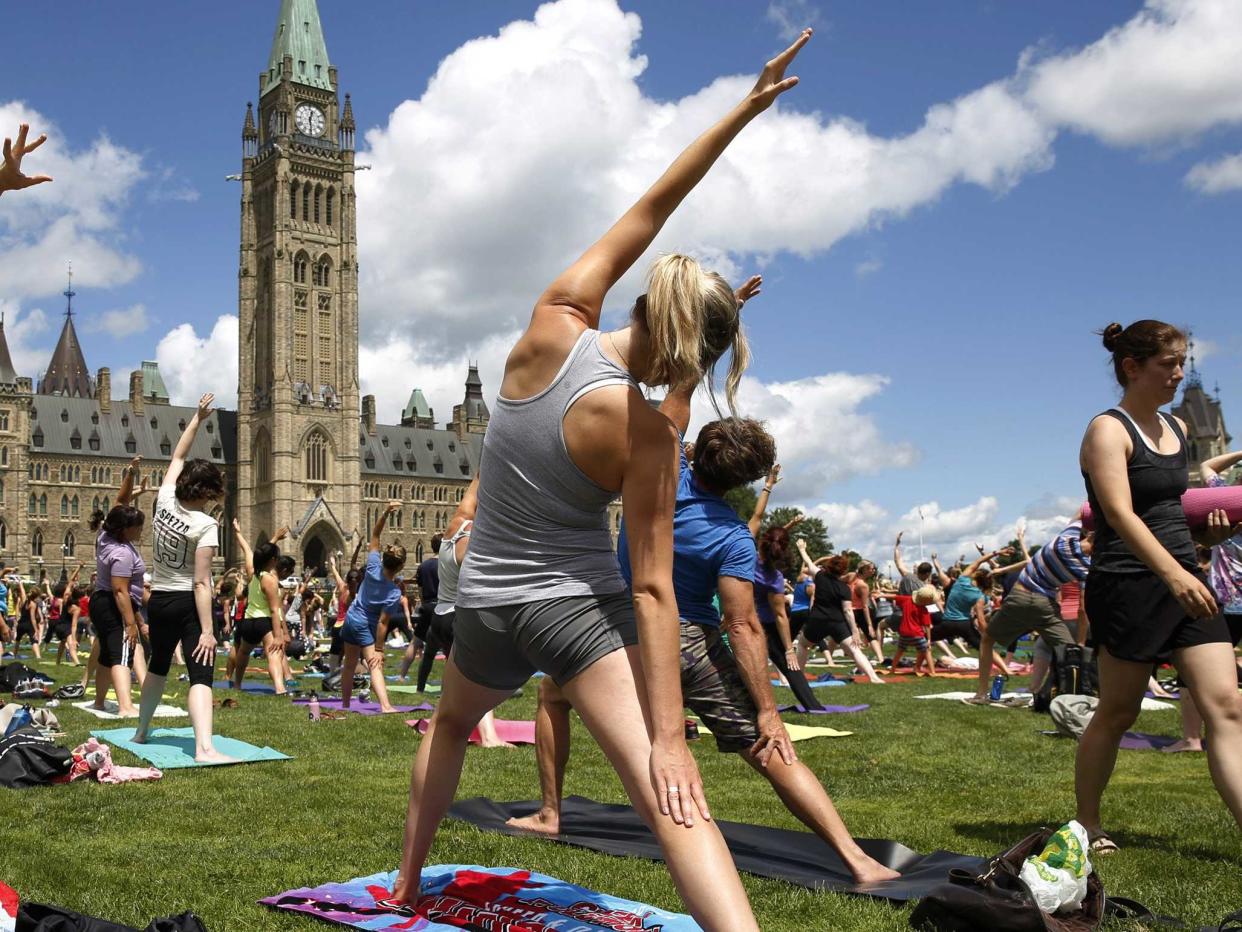 Women doing yoga