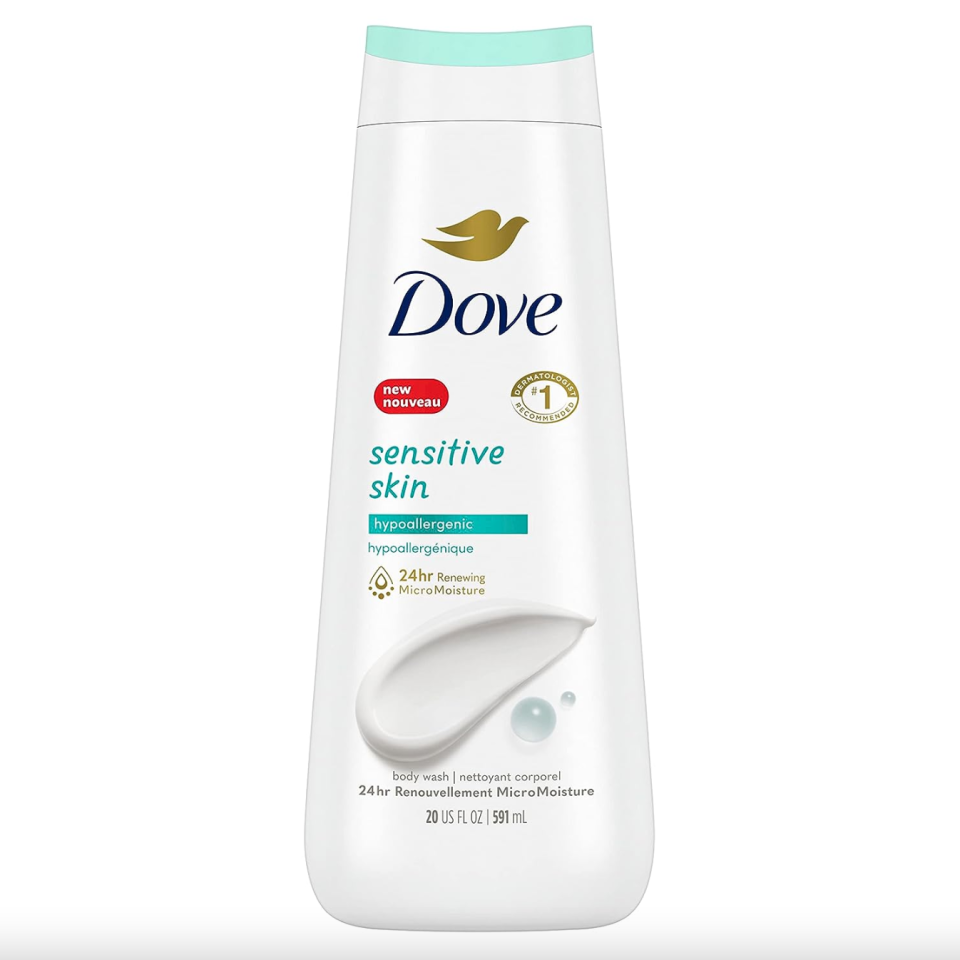 <p><a href="https://www.amazon.com/Dove-Hypoallergenic-Paraben-Free-Sulfate-Free-Cruelty-Free/dp/B004XJNEPW?tag=syn-yahoo-20&ascsubtag=%5Bartid%7C10056.g.60149770%5Bsrc%7Cyahoo-us" rel="nofollow noopener" target="_blank" data-ylk="slk:Shop Now;elm:context_link;itc:0;sec:content-canvas" class="link ">Shop Now</a></p><p>Sensitive Skin Body Wash</p><p>amazon.com</p><p>$9.99</p>