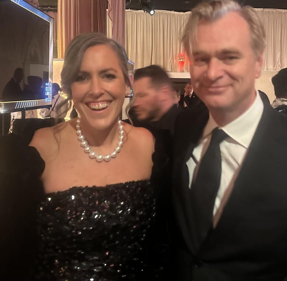 Emma Thomas and Christopher Nolan at the Golden Globes (Baz Bamigboye/Deadline)