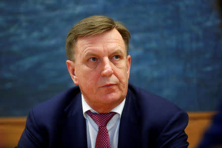 FILE PHOTO: Latvia's Prime Minister Maris Kucinskis listens during an interview in Riga, Latvia March 6, 2018. REUTERS/Ints Kalnins/File Photo