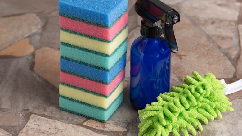 Cleaning products on a stone countertop