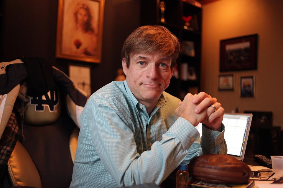 Michael Voris is shown here on Feb. 10, 2012, in his studio in Ferndale, at the age of 50. He has since resigned, according to a statement from Church Militant on Nov. 21, 2023. He was the president of St. Michael's Media and had an internet TV show called the Vortex. Voris said in 2012 his show did not shy away from any topic pertaining to Catholic faith and spoke "plainly" about the leadership's role in Catholic churches.