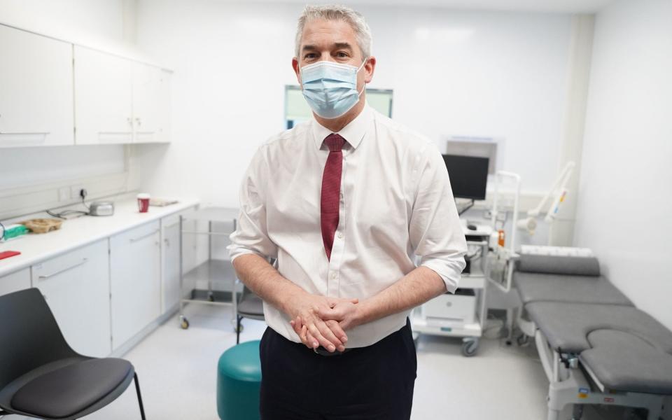 Steve Barclay, the Health Secretary, is pictured during a visit to Kingston Hospital in south west London today - Stefan Rousseau /PA