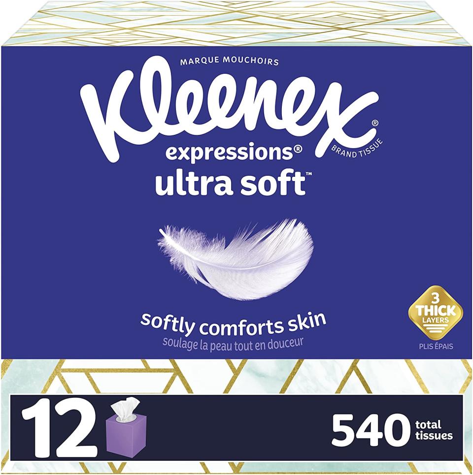 Kleenex Expressions Ultra Soft Facial Tissues, 12 Cube Boxes. (Photo via Amazon)