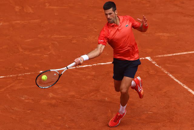 <p>Ella Ling/Shutterstock </p> Djokovic was struck in the head by a fan's water battle at the Italian Open on May 10