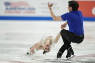 Valentina Plazas and Maximiliano Fernandez compete in the pairs short program at the U.S. figure skating championships in San Jose, Calif., Thursday, Jan. 26, 2023. (AP Photo/Godofredo A. Vásquez)