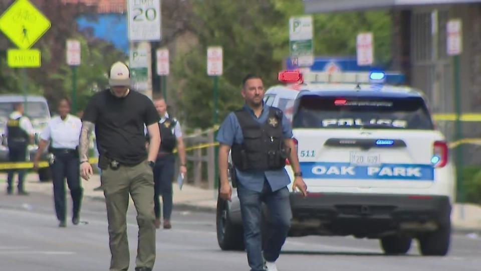 Police are investigating after four people were shot and wounded during a funeral procession in Oak Park, Illinois, on Saturday. / Credit: CBS Chicago