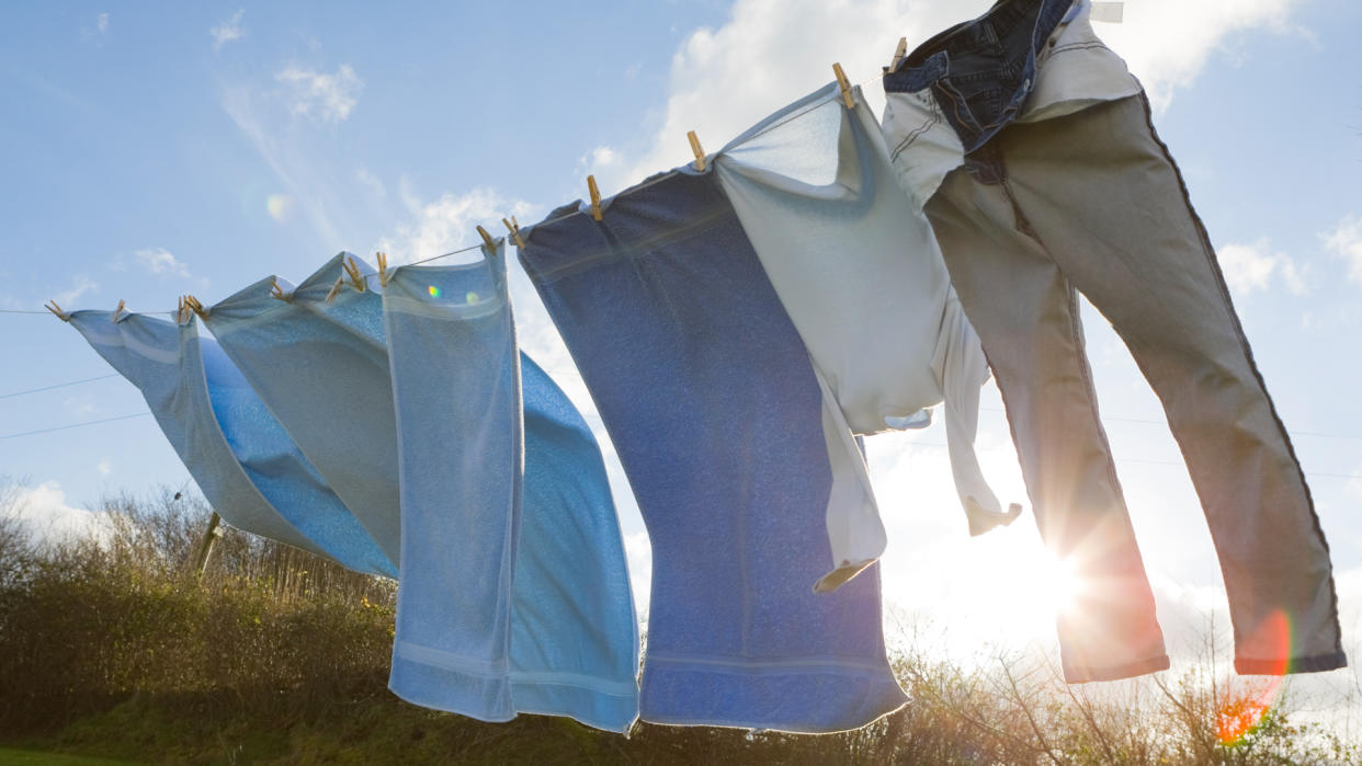 Blue towels and clothes