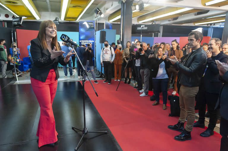 Rosario Lufrano, en la presentaciòn de la programación de la TV Pública, en mayo de 2022