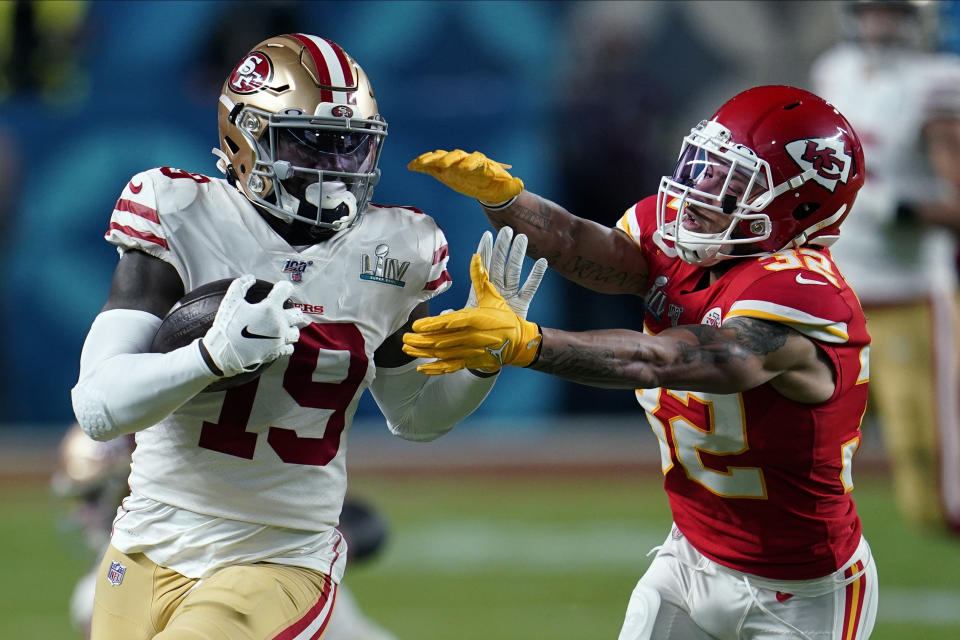 Deebo Samuel made a splash to start the Super Bowl. (AP Photo/David J. Phillip)