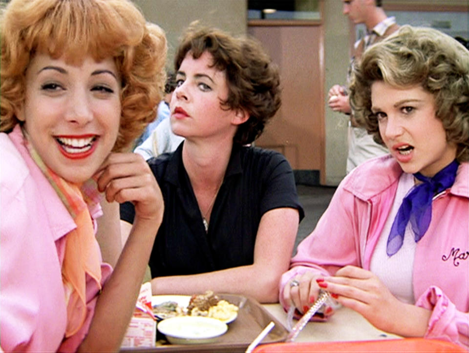 Didi Conn as Frenchy, Stockard Channing as Betty Rizzo and Dinah Manoff as Marty Maraschino in 'Grease', 1978. (Photo by Paramount/CBS via Getty Images)