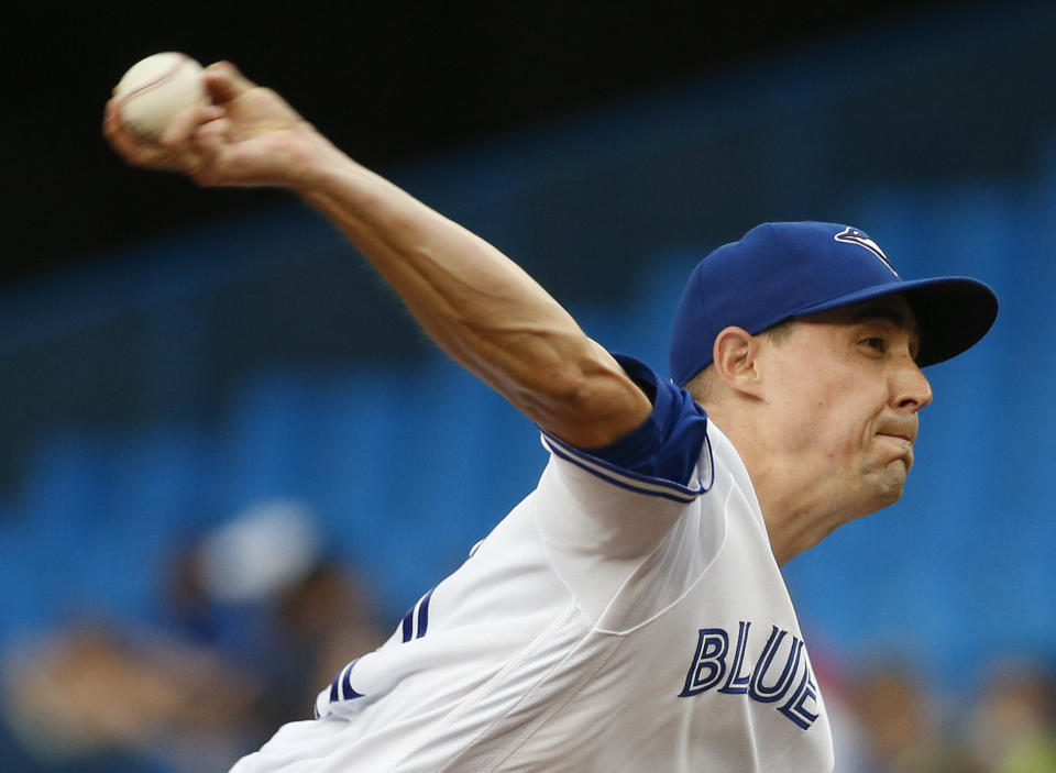 TORONTO, ON - JULY 23: Toronto Blue Jays starting pitcher Aaron Sanchez (41) works from the mound. Toronto Blue Jays Vs Cleveland Indians in MLB play at Rogers Centre in Toronto. Toronto Star/Rick Madonik        (Rick Madonik/Toronto Star via Getty Images)