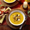 <p>Just as the weather turns colder, <a href="https://www.goodhousekeeping.com/uk/food/recipes/g552045/best-butternut-squash-recipes/" rel="nofollow noopener" target="_blank" data-ylk="slk:butternut squash;elm:context_link;itc:0" class="link ">butternut squash</a> arrives to brighten up our gardens – and our meals! In this simple soup recipe, we've combined squash with sage and chestnuts, before topping with crispy sage leaves and crumbled goat's cheese for extra flair. </p><p><strong>Recipe: <a href="https://www.goodhousekeeping.com/uk/food/recipes/a37926534/squash-sage-chestnut-soup/" rel="nofollow noopener" target="_blank" data-ylk="slk:Squash, sage and chestnut soup;elm:context_link;itc:0" class="link ">Squash, sage and chestnut soup</a></strong></p>