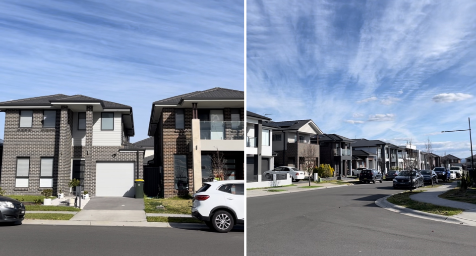 Two images of Marsden Park where houses are built right to the boundary line. 