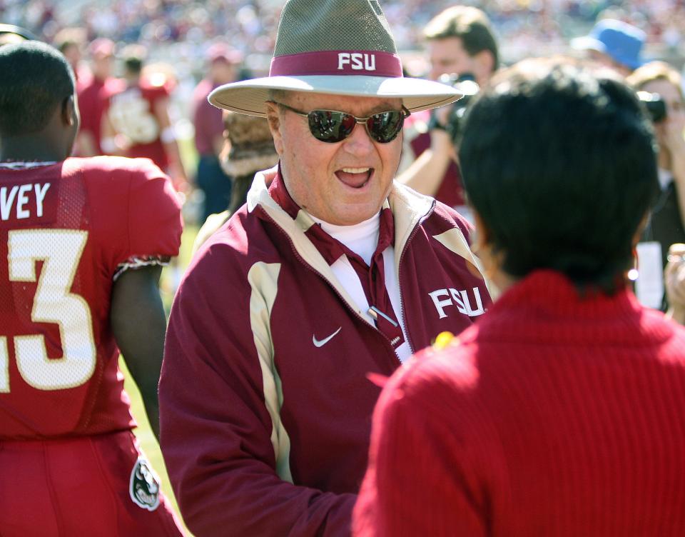 FSU football coach Bobby Bowden welcomes parents of senior players during a ceremony before Saturday's FSU/Maryland game on November 17, 2007. FSU won the game 24-16 to give Bobby Bowden his 300th win as a Seminole coach.