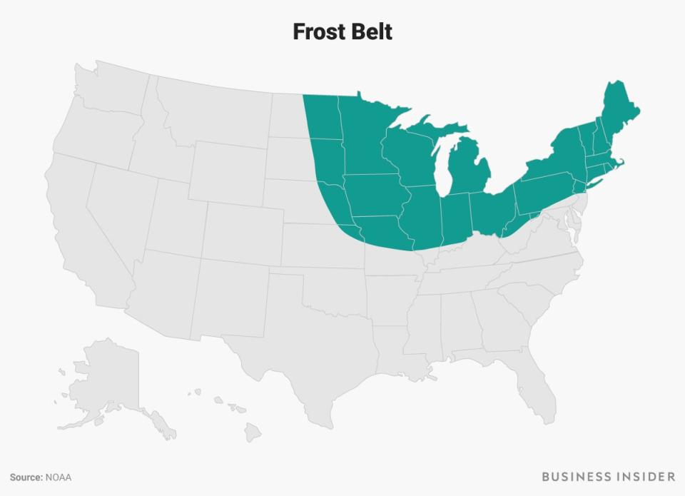 The Frost Belt region is highlighted in teal on a US map.