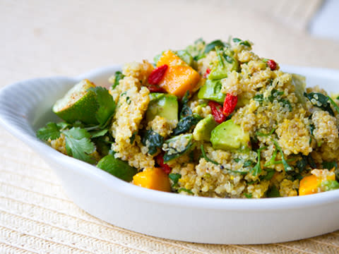 <div class="caption-credit"> Photo by: Kathy Patalsky</div><div class="caption-title">Kid-Friendly Grain Salad</div>Salad for kids? Sure! Just make sure it's a salad that they'll like. This one has kid favorites like avocado, mango, and yummy quinoa. <br> <i><a rel="nofollow noopener" href="http://blogs.babble.com/family-kitchen/2012/03/28/mango-avocado-superfood-quinoa/" target="_blank" data-ylk="slk:Make mango avocado quinoa salad;elm:context_link;itc:0;sec:content-canvas" class="link ">Make mango avocado quinoa salad</a></i> <br>