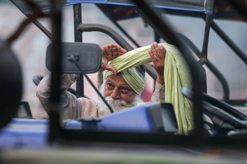 A protest against the newly passed farm bills, at Singhu border near Delhi