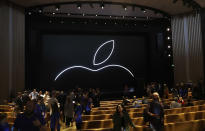 <p>Consumers and media file into the Steve Jobs Theater at Apple’s new HQ in Cupertino, California, before the launch event. (AP) </p>