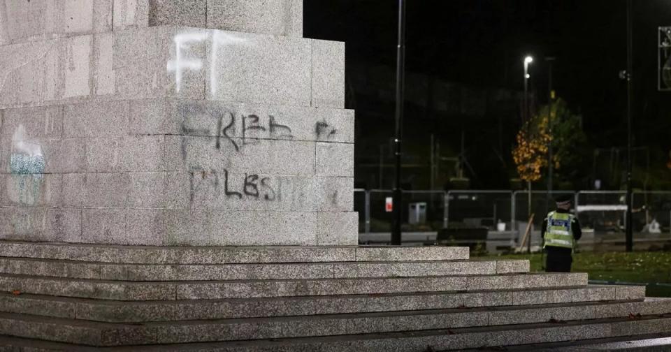 Vandals also stripped poppies from the war memorial. (Reach)