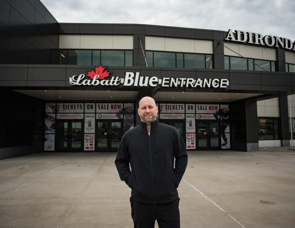 Mohawk Valley Garden President Rob Esche stands outside of the Adirondack Bank Center in Utica, NY on Wednesday, March 13, 2024.