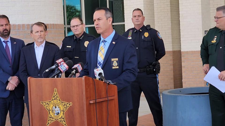 FDLE Resident Agent in Charge Jason Kriegsman speaks during a 2023 press conference after a drug bust.