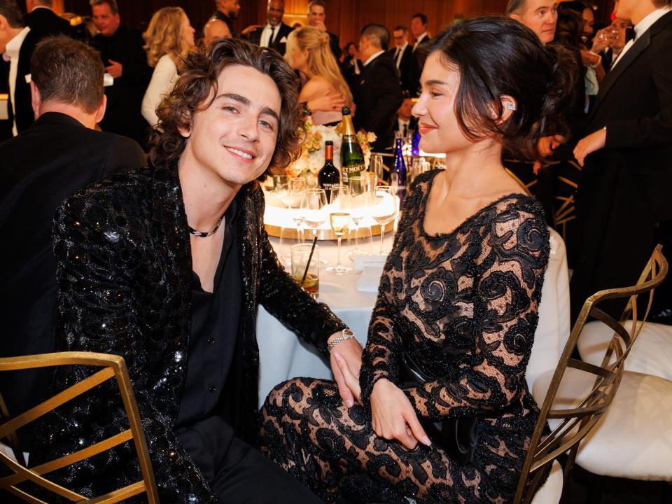 Timothée Chalamet and Kylie Jenner at the 81st Golden Globe Awards in January 2024.