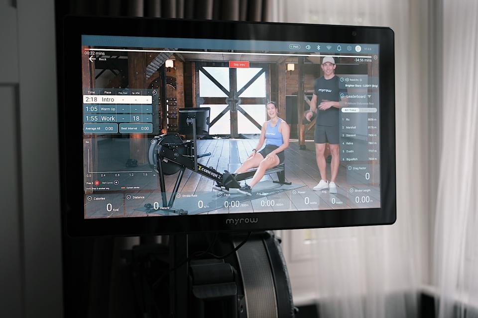 Image of the MyRow Rowing Screen attached to a Concept2 Model D
