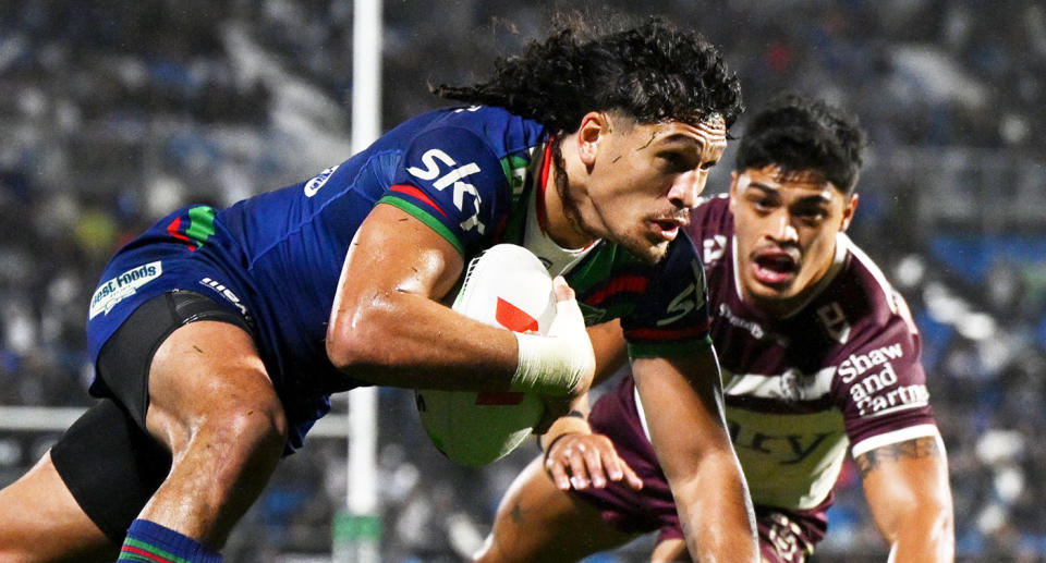 Dallin Waetene-Zelezniak's two tries helped the Warriors snatch a dramatic draw against Manly in the NRL. Pic: Getty