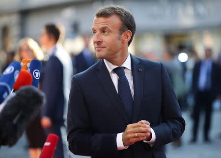 French President Emmanuel Macron speaks to the media as he arrives for the informal meeting of European Union leaders in Salzburg, Austria, September 20, 2018. REUTERS/Lisi Niesner