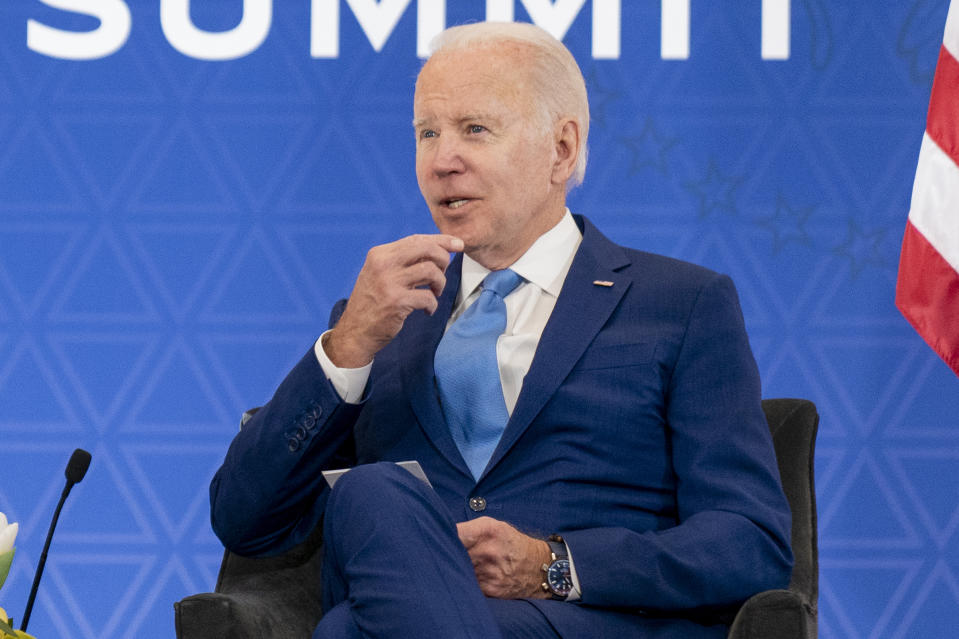 President Joe Biden speaks during a meeting with Canadian Prime Minister Justin Trudeau at the InterContinental Presidente Mexico City hotel in Mexico City, Tuesday, Jan. 10, 2023. (AP Photo/Andrew Harnik)