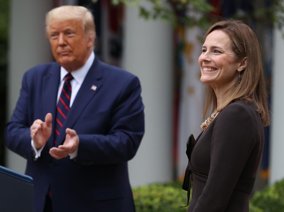 President Donald Trump introduces 7th U.S. Circuit Court Judge Amy Coney Barrett as his nominee to the Supreme Court in the Rose Garden at the White House September 26, 2020 in Washington, DC.