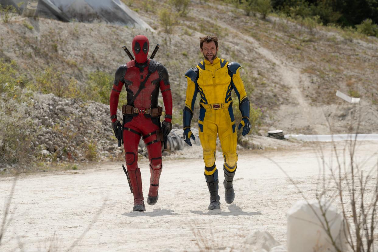 Ryan Reynolds (left) and Hugh Jackman team up as the title characters in "Deadpool & Wolverine."